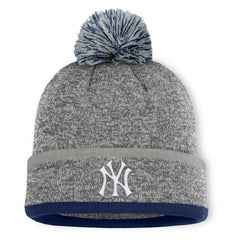New York Yankees Backstop Cuffed Knit Hat with Pom Heather Gray