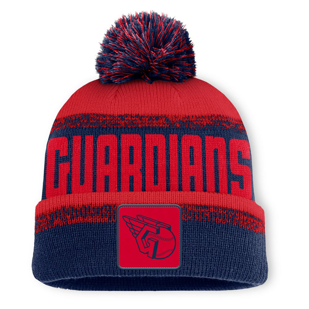 Cleveland Guardians No-Doubter Cuffed Knit Hat with Pom Navy/Red