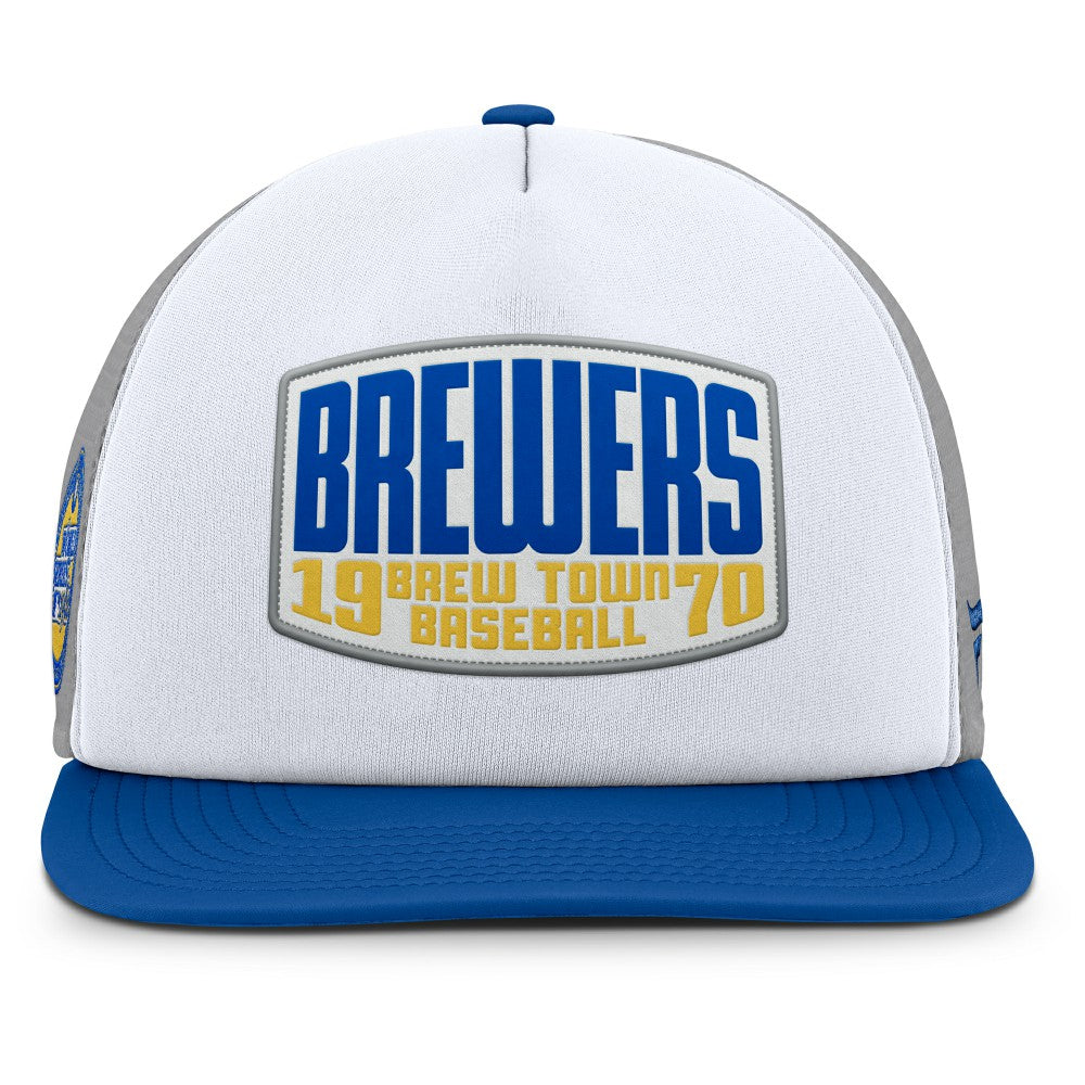 Milwaukee Brewers Cranked Foam Front Patch Trucker Adjustable Hat Gray/White