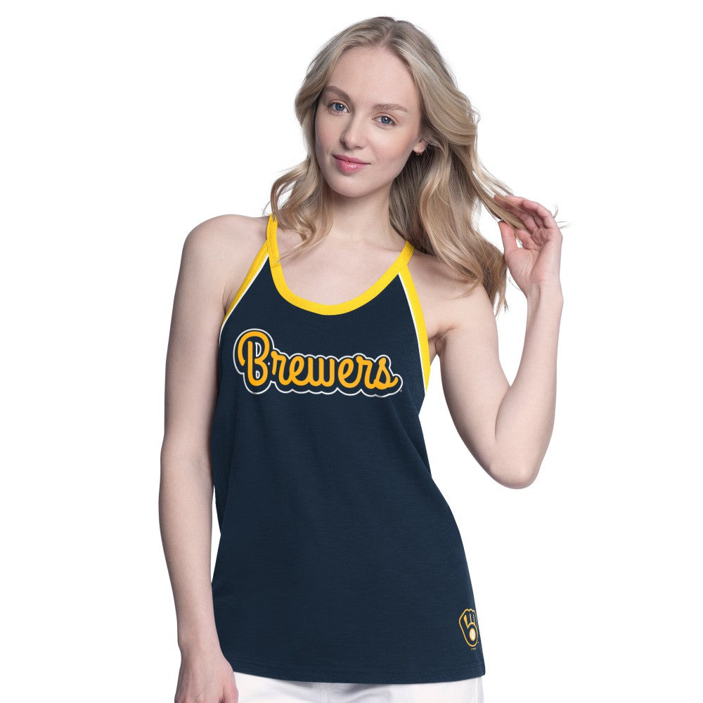 Milwaukee Brewers G-III 4Her by Carl Banks Women's Curveball Racerback Tank Top Navy