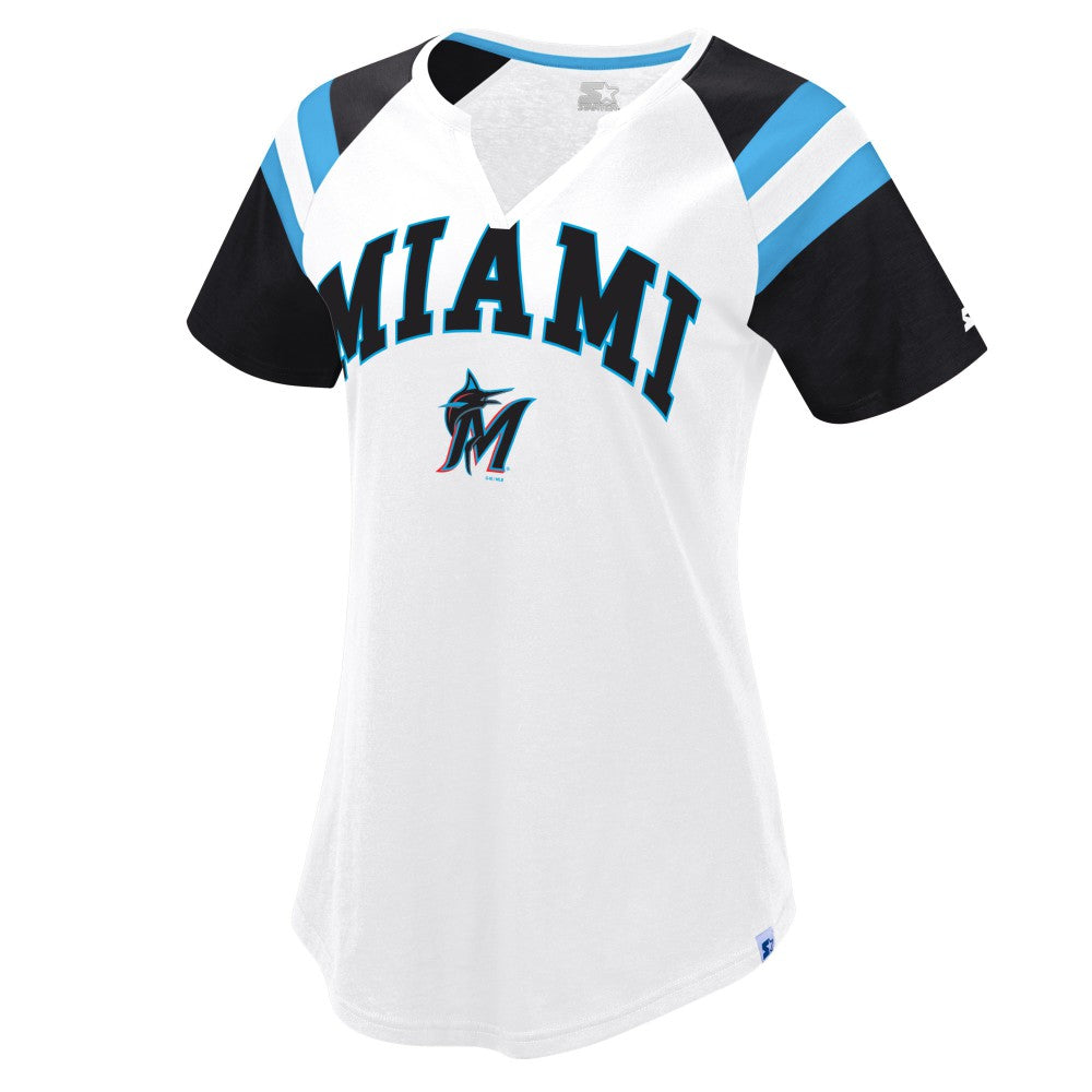 Miami Marlins Starter Women's Game On Notch Neck Raglan T-Shirt White/Black