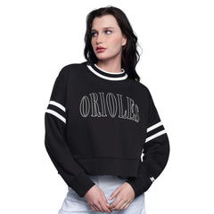 Baltimore Orioles Starter Women's Power Play Cropped Pullover Sweatshirt Black
