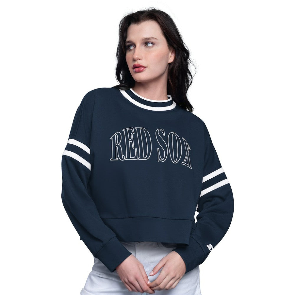 Boston Red Sox Starter Women's Power Play Cropped Pullover Sweatshirt Navy