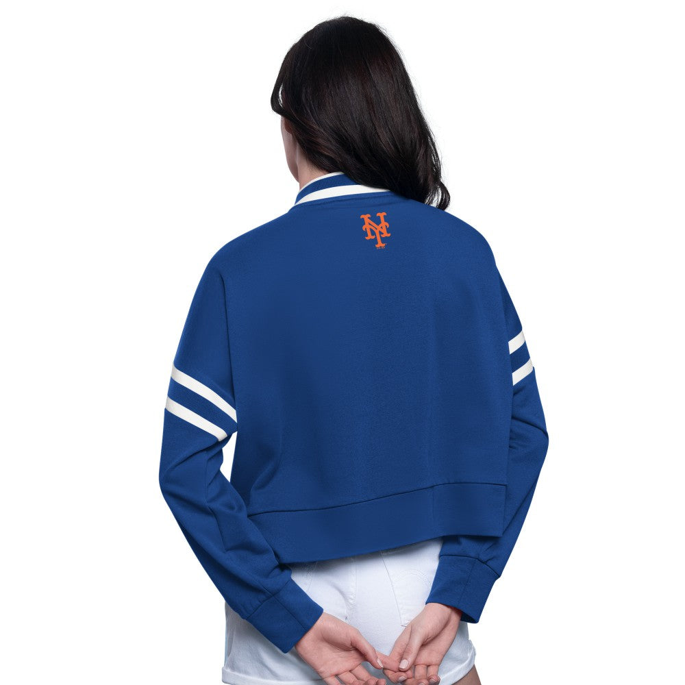 New York Mets Starter Women's Power Play Cropped Pullover Sweatshirt Royal