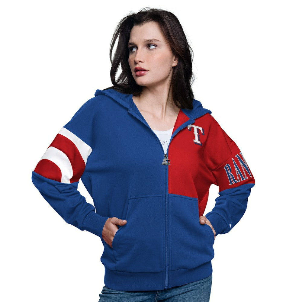 Texas Rangers Starter Women's Curve Ball Full Zip Hoodie Sweatshirt Royal/Red