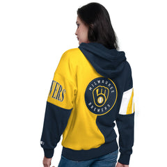 Milwaukee Brewers Starter Women's Curve Ball Full Zip Hoodie Sweatshirt Navy/Gold
