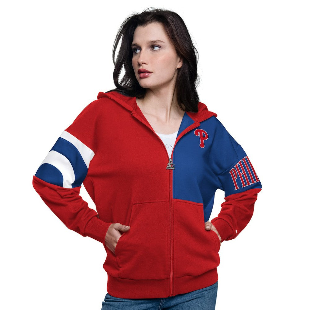 Philadelphia Phillies Starter Women's Curve Ball Full Zip Hoodie Sweatshirt Red/Royal