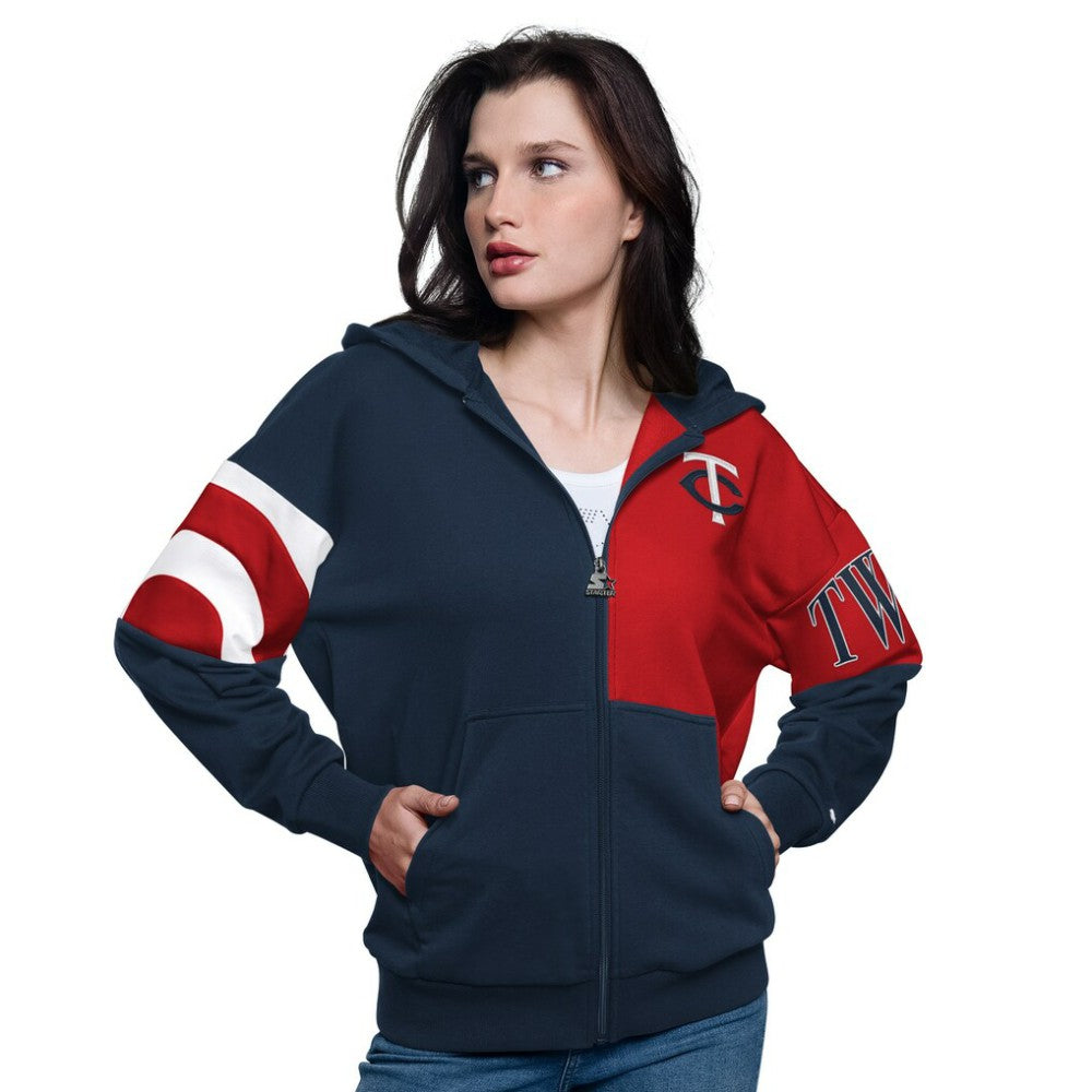 Minnesota Twins Starter Women's Curve Ball Full Zip Hoodie Sweatshirt Navy/Red