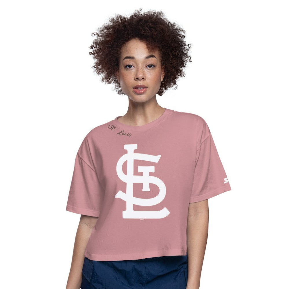St. Louis Cardinals Starter Women's Play the Ball Boxy Cropped T-Shirt Pink