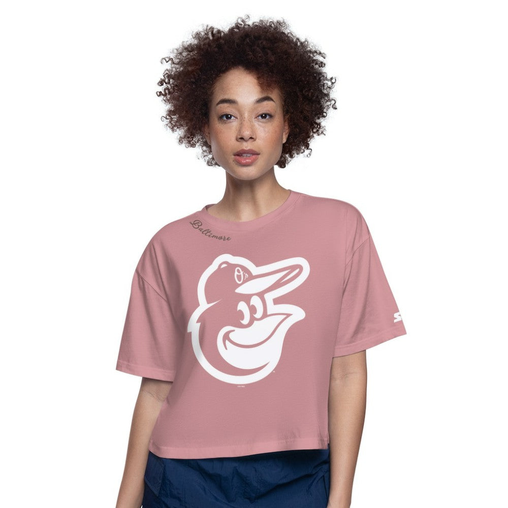 Baltimore Orioles Starter Women's Play the Ball Boxy Cropped T-Shirt Pink