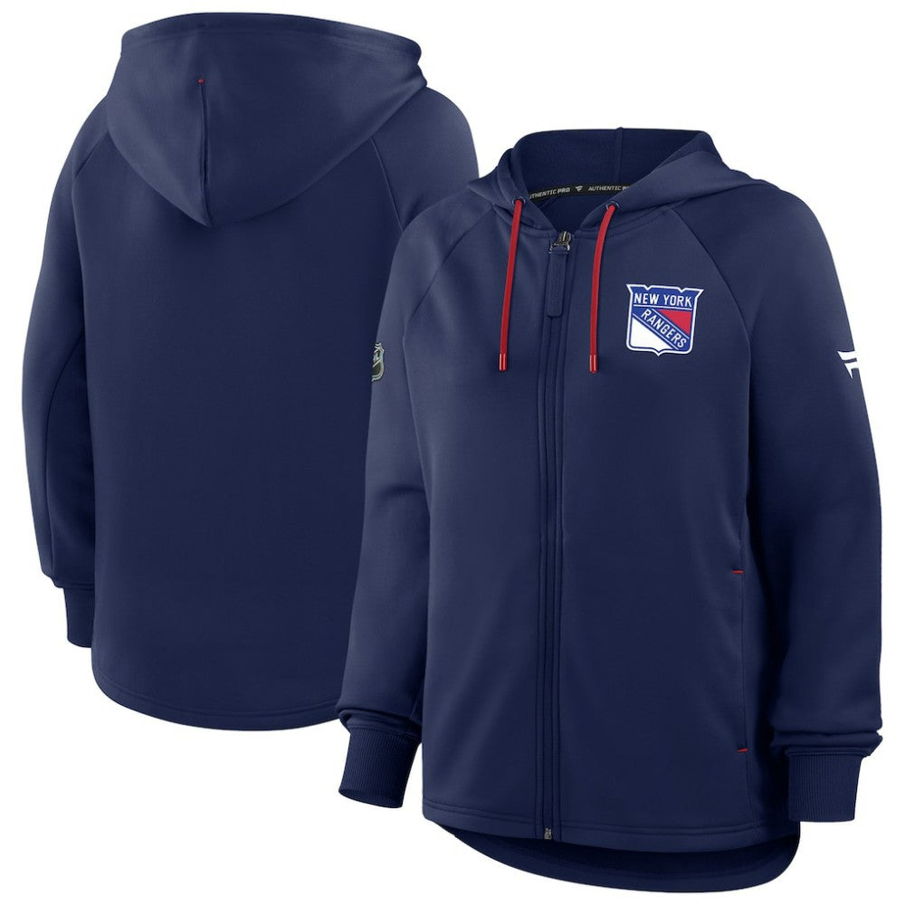 New York Rangers Fanatics Women's Authentic Pro Rink Raglan Full-Zip Hoodie Navy