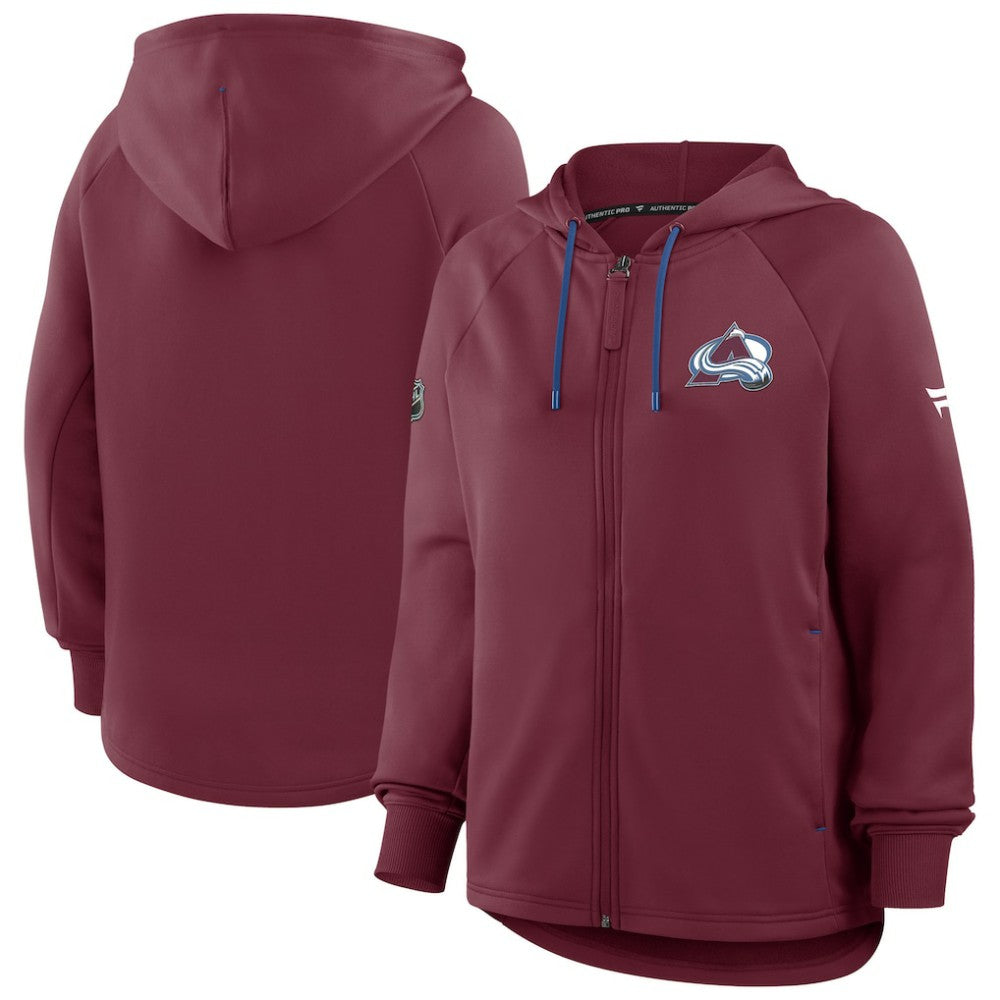 Colorado Avalanche Fanatics Women's Authentic Pro Rink Raglan Full-Zip Hoodie Burgundy