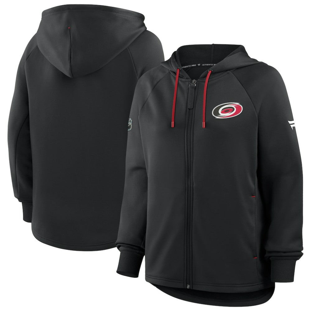Carolina Hurricanes Fanatics Women's Authentic Pro Rink Raglan Full-Zip Hoodie Black