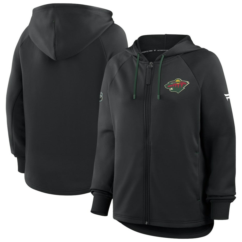 Minnesota Wild Fanatics Women's Authentic Pro Rink Raglan Full-Zip Hoodie Black