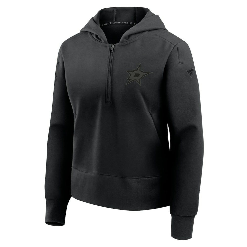 Dallas Stars Fanatics Women's Authentic Pro Road Tri-Blend Quarter-Zip Hoodie Black