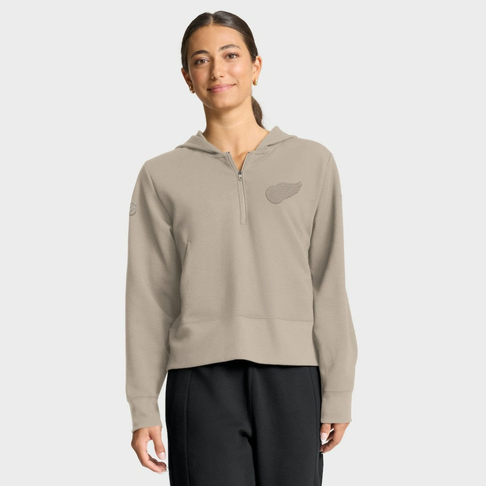 Detroit Red Wings Fanatics Women's Authentic Pro Road Tri-Blend Quarter-Zip Hoodie Tan