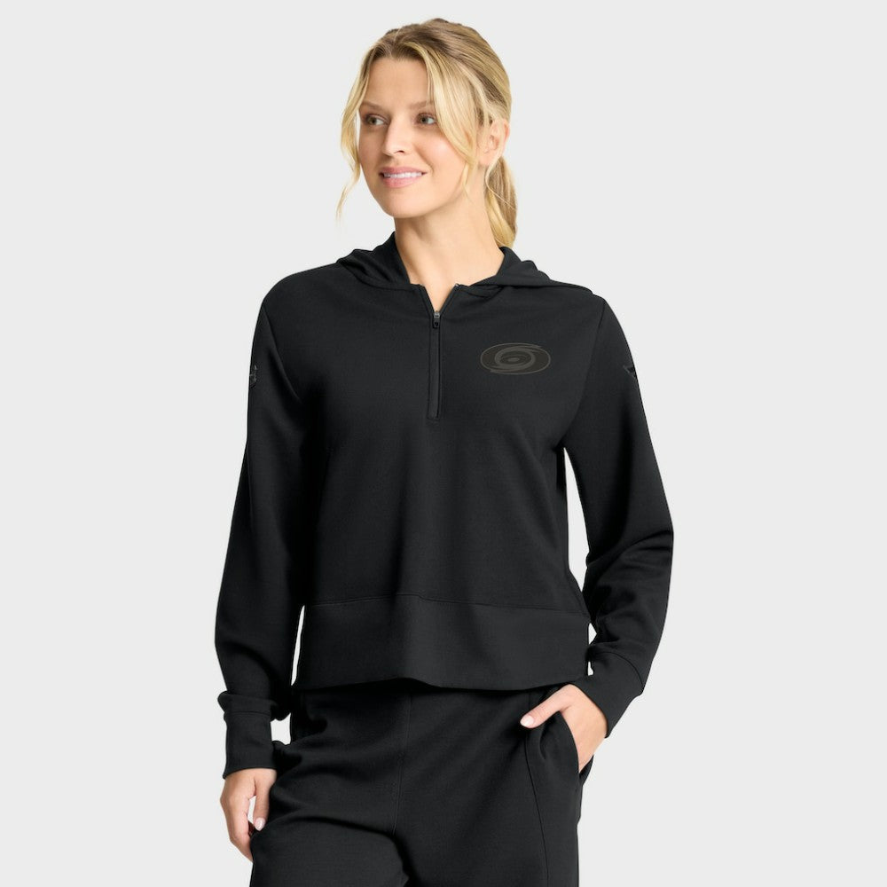 Carolina Hurricanes Fanatics Women's Authentic Pro Road Tri-Blend Quarter-Zip Hoodie Black