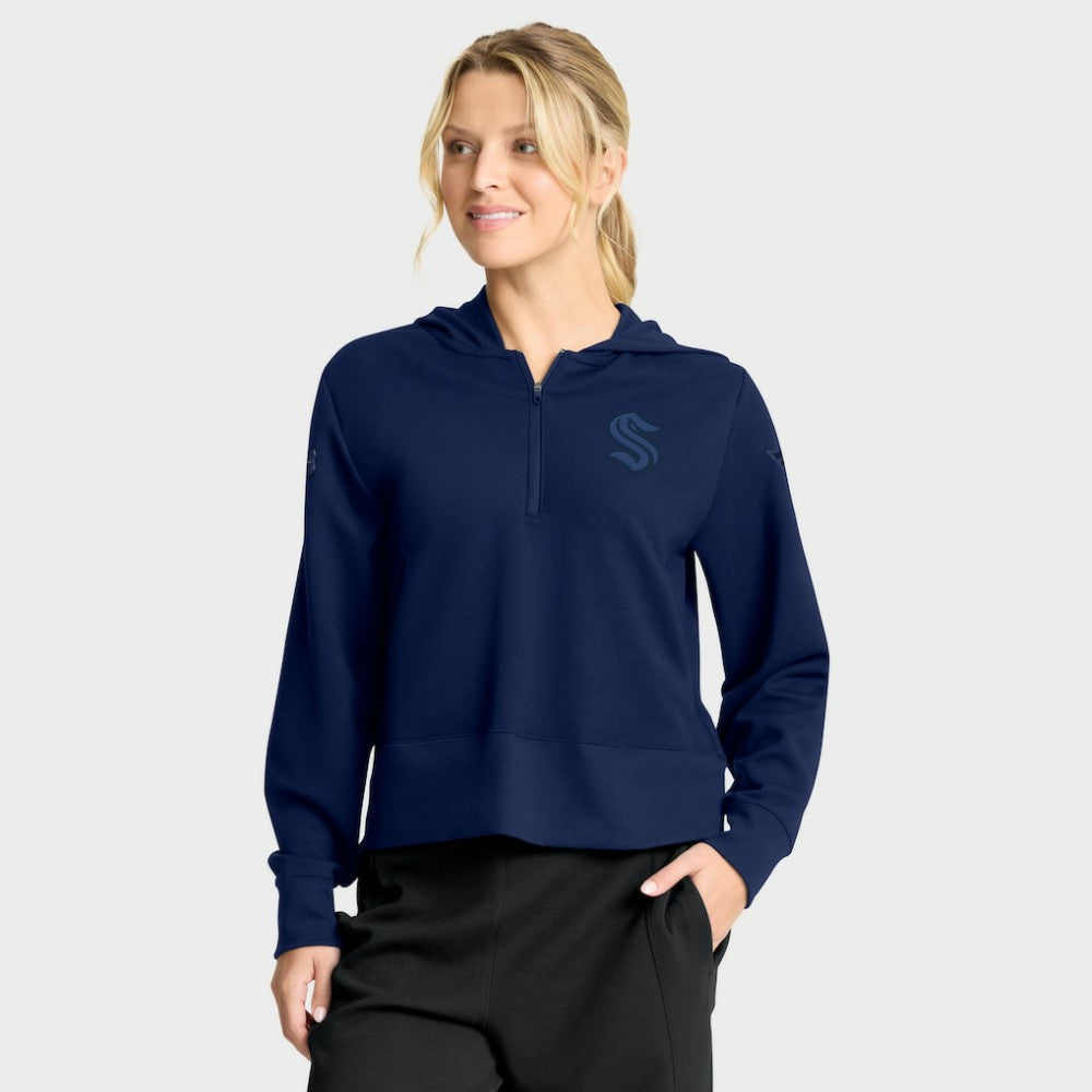 Seattle Kraken Fanatics Women's Authentic Pro Road Tri-Blend Quarter-Zip Hoodie Deep Sea Blue