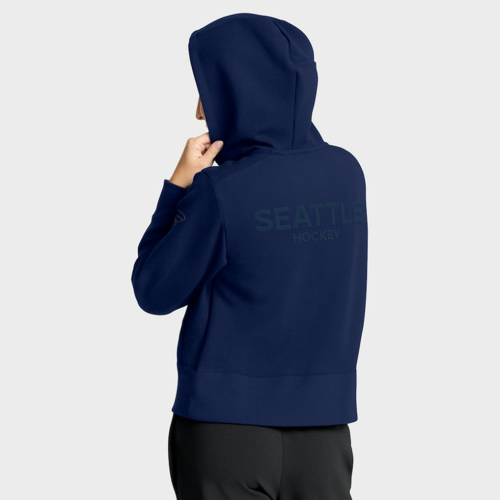 Seattle Kraken Fanatics Women's Authentic Pro Road Tri-Blend Quarter-Zip Hoodie Deep Sea Blue