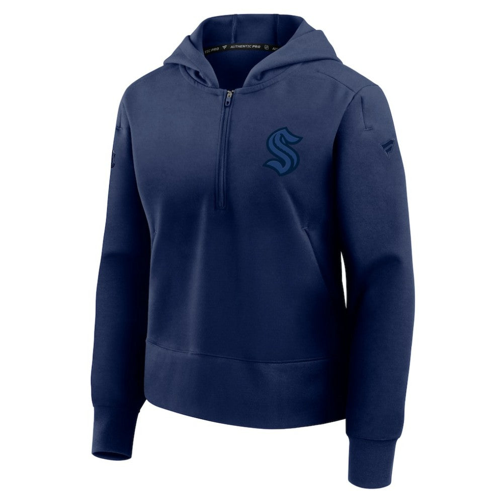 Seattle Kraken Fanatics Women's Authentic Pro Road Tri-Blend Quarter-Zip Hoodie Deep Sea Blue