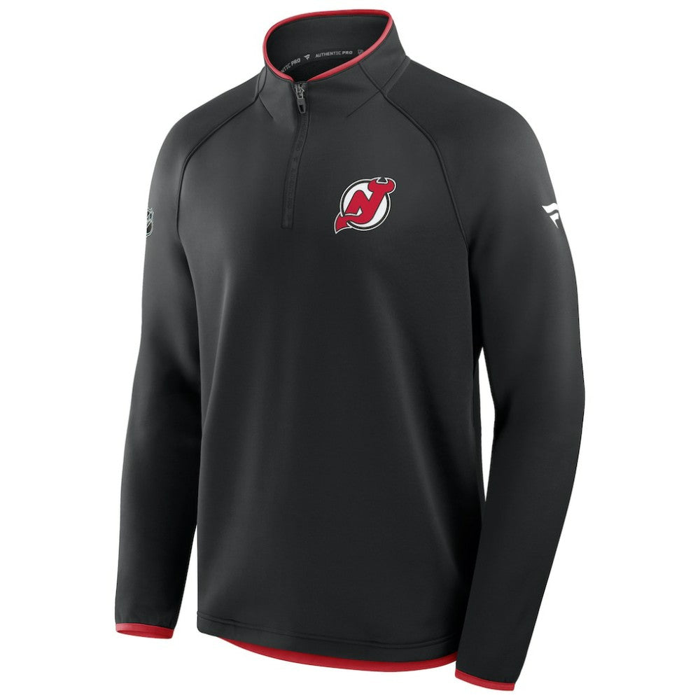 New Jersey Devils Fanatics Authentic Pro Rink Raglan Quarter-Zip Pullover Black