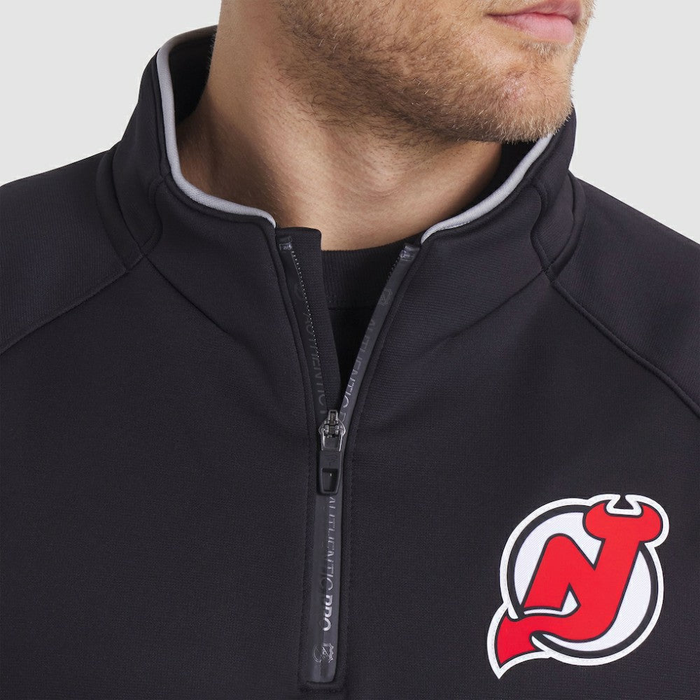 New Jersey Devils Fanatics Authentic Pro Rink Raglan Quarter-Zip Pullover Black
