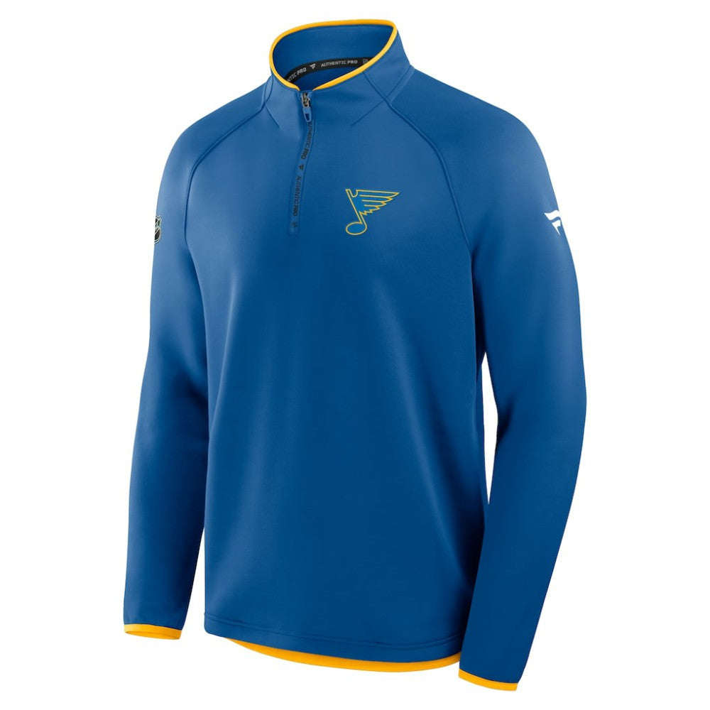 St. Louis Blues Fanatics Authentic Pro Rink Raglan Quarter-Zip Pullover Blue
