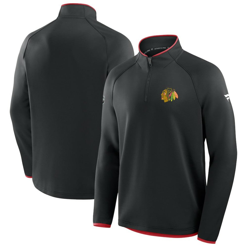 Chicago Blackhawks Fanatics Authentic Pro Rink Raglan Quarter-Zip Pullover Black
