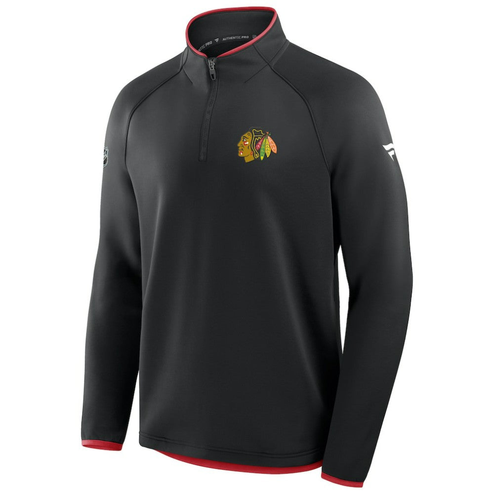 Chicago Blackhawks Fanatics Authentic Pro Rink Raglan Quarter-Zip Pullover Black