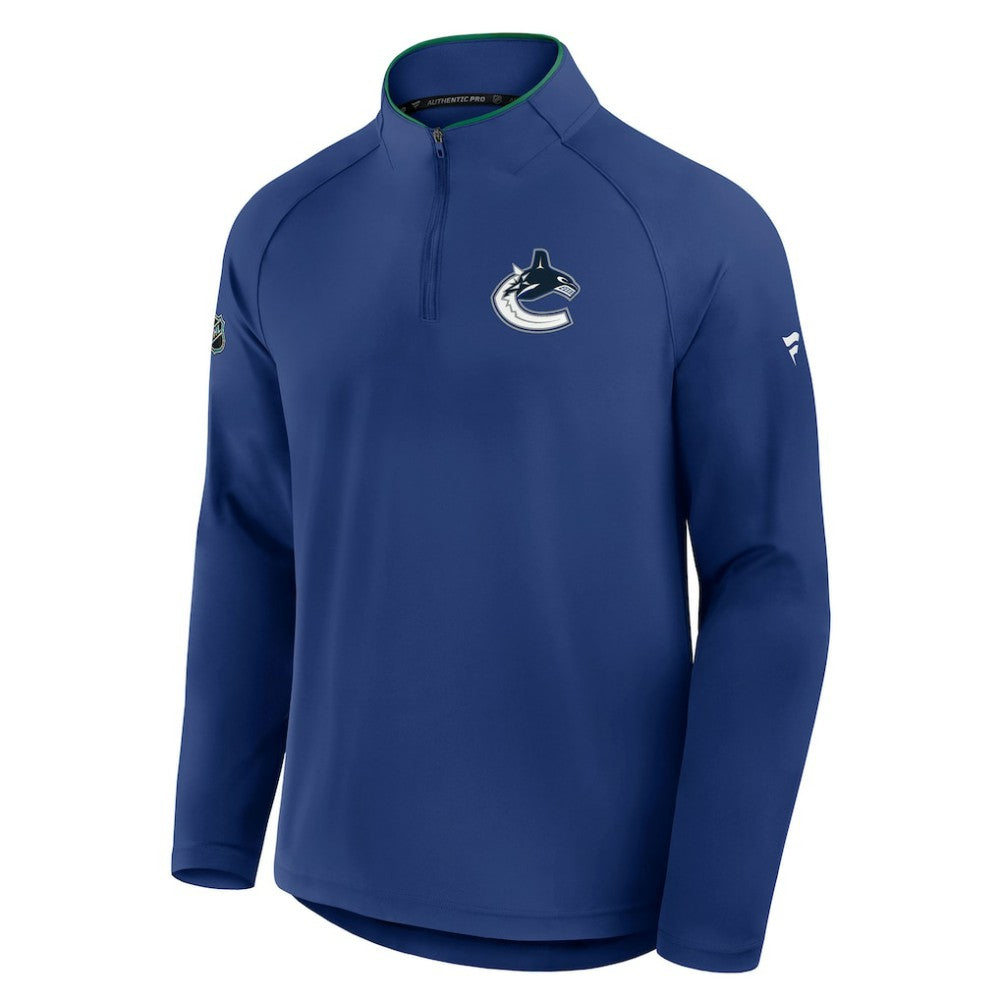 Vancouver Canucks Fanatics Authentic Pro Rink Training Quarter-Zip Pullover Blue