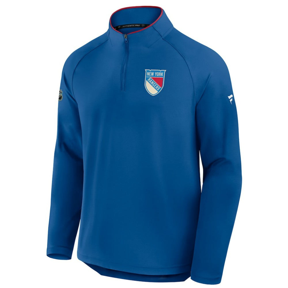 New York Rangers Fanatics Authentic Pro Rink Training Centennial Raglan Quarter-Zip Pullover Blue