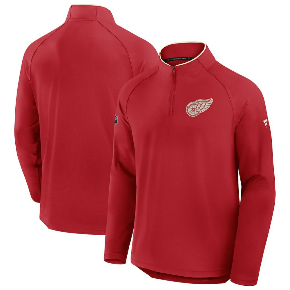 Detroit Red Wings Fanatics Authentic Pro Rink Training Centennial Raglan Quarter-Zip Pullover Red