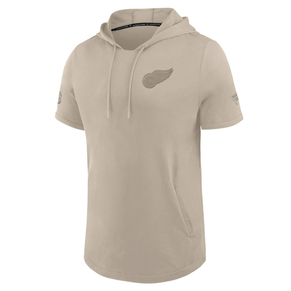 Detroit Red Wings Fanatics Authentic Pro Road Short Sleeve Hoodie Tan