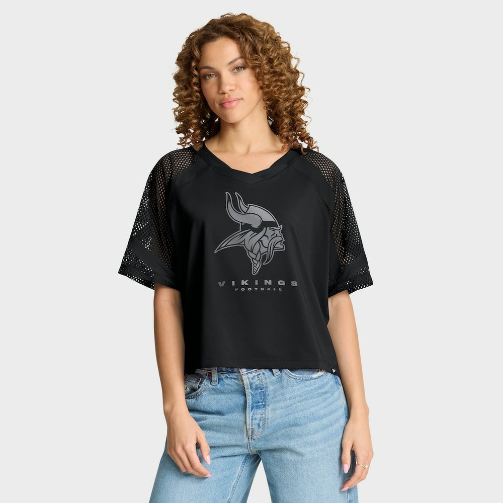 Minnesota Vikings Women's Oversized Raglan V-Neck Blackout Fashion Jersey discount