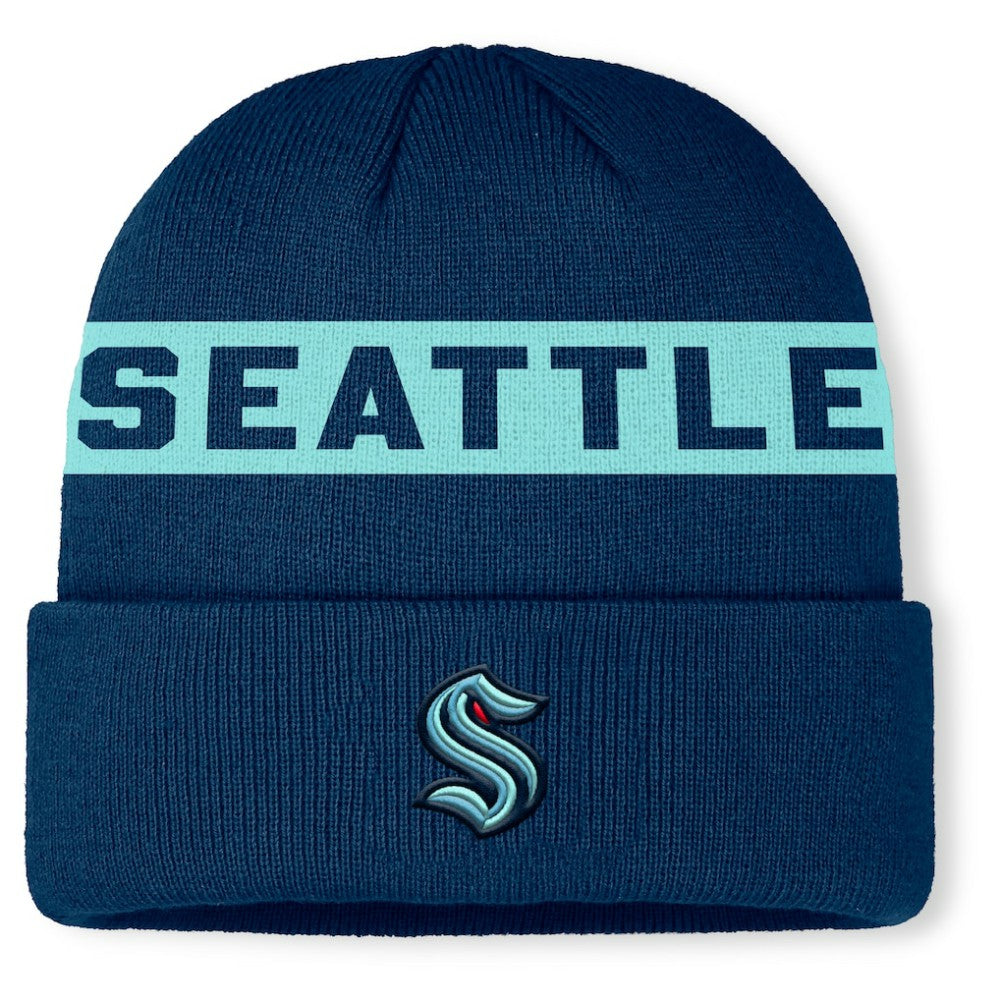 Seattle Kraken Fanatics Authentic Pro Rink Cuffed Knit Hat Deep Sea Blue