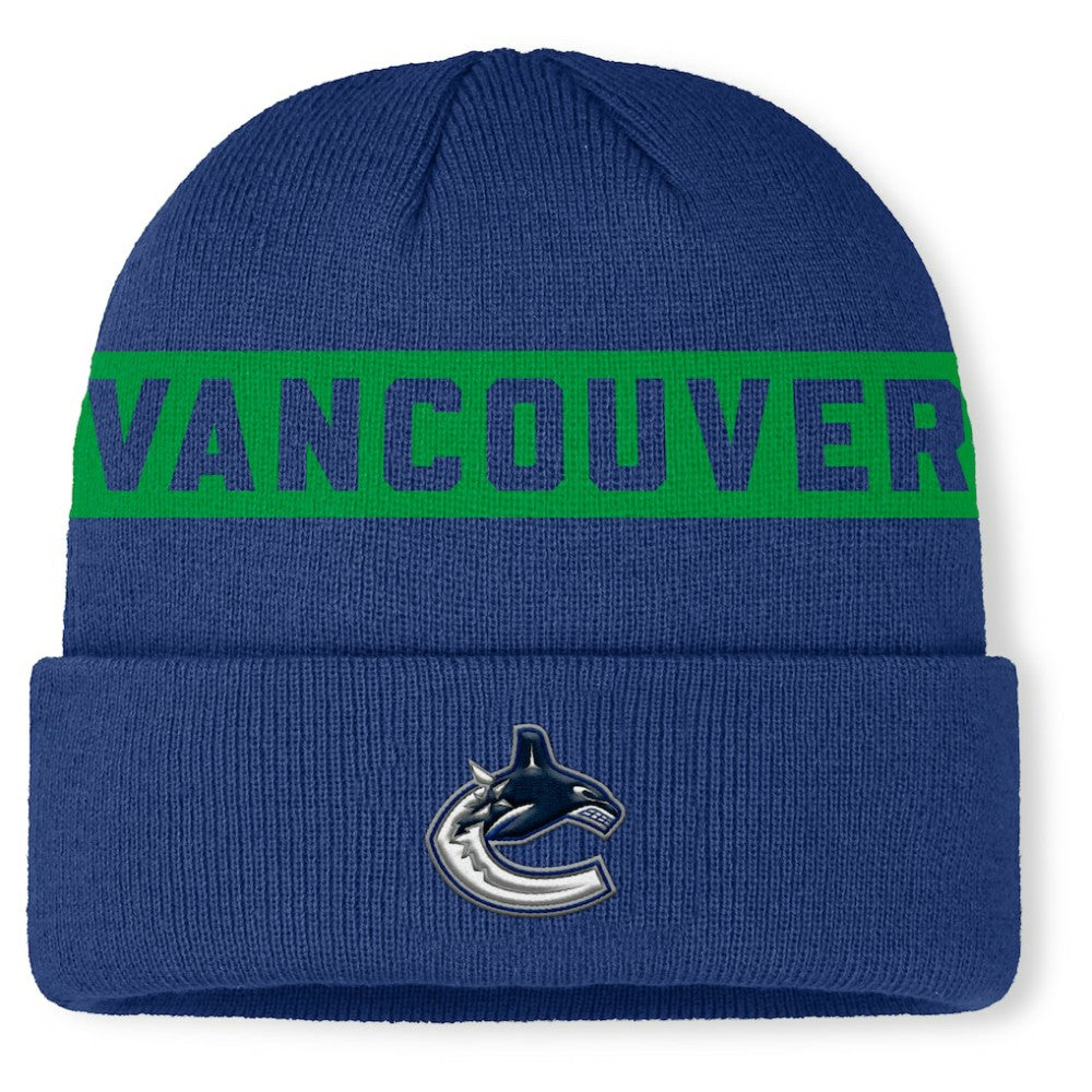 Vancouver Canucks Fanatics Authentic Pro Rink Cuffed Knit Hat Blue