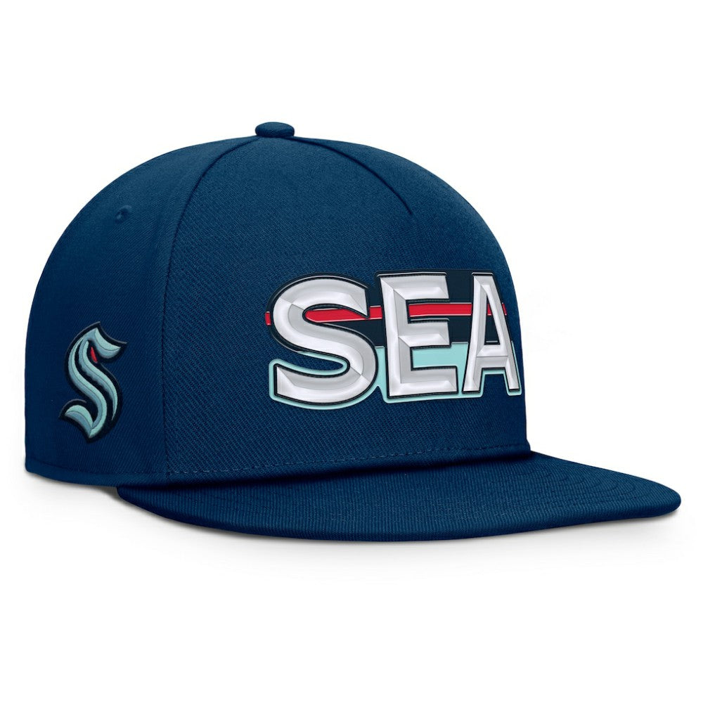 Seattle Kraken Fanatics Authentic Pro Rink Team Code Snapback Hat Deep Sea Blue