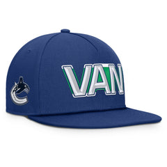 Vancouver Canucks Fanatics Authentic Pro Rink Team Code Snapback Hat Blue