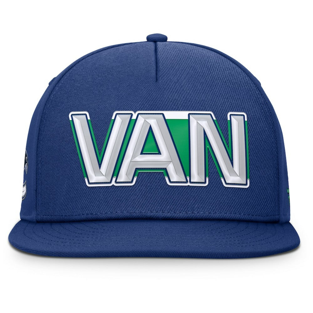 Vancouver Canucks Fanatics Authentic Pro Rink Team Code Snapback Hat Blue