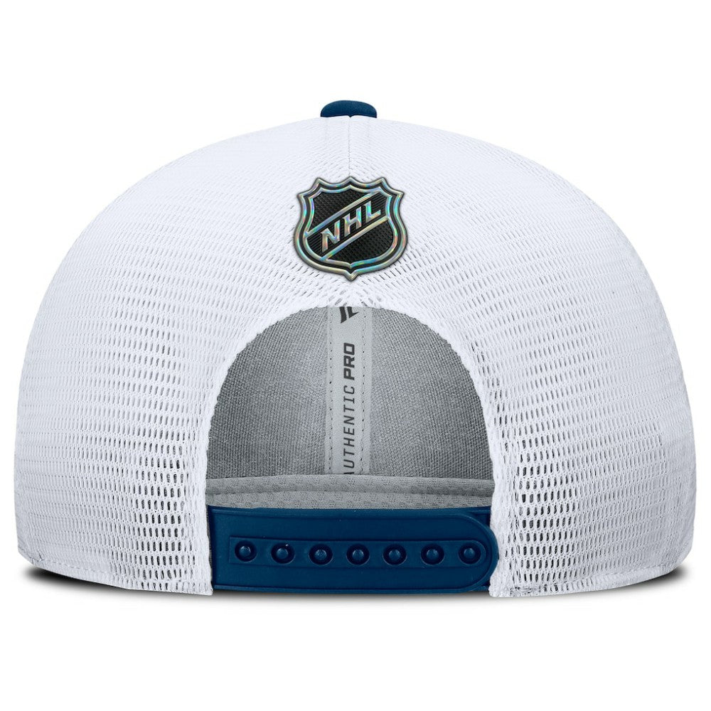 Seattle Kraken Fanatics Authentic Pro Rink Lockup Adjustable Trucker Hat Deep Sea Blue/White