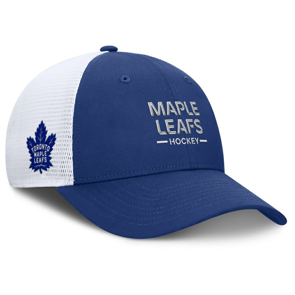Toronto Maple Leafs Fanatics Authentic Pro Rink Lockup Adjustable Trucker Hat Blue/White