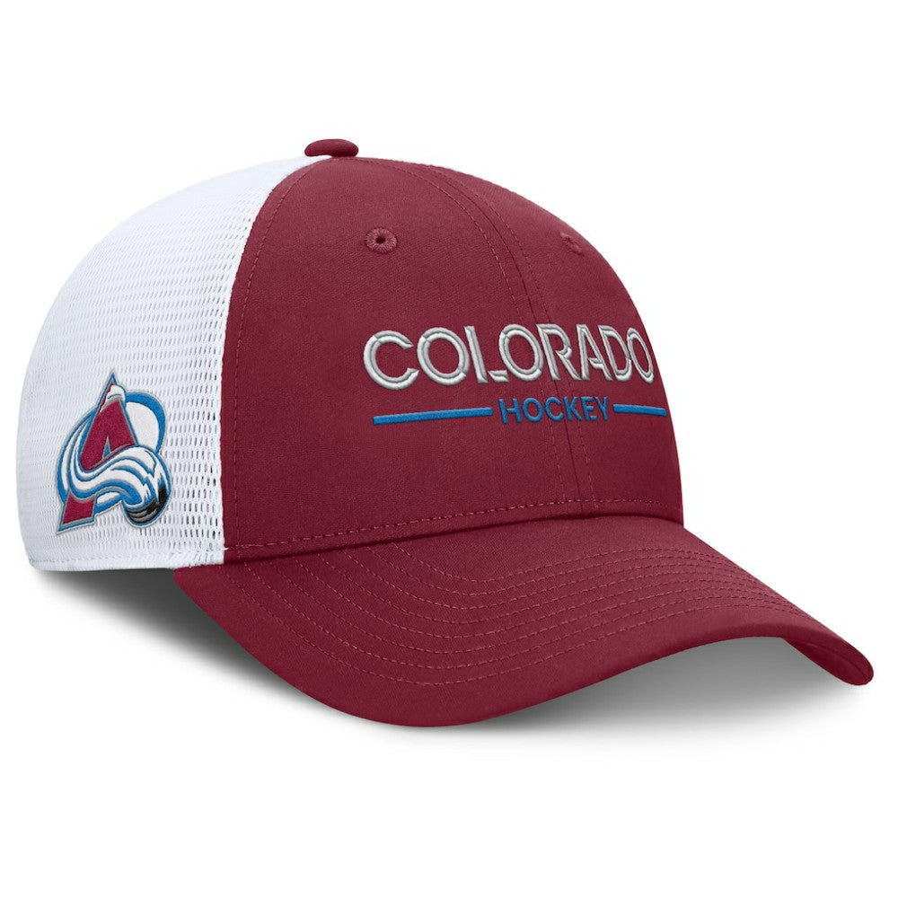 Colorado Avalanche Fanatics Authentic Pro Rink Lockup Adjustable Trucker Hat Burgundy/White