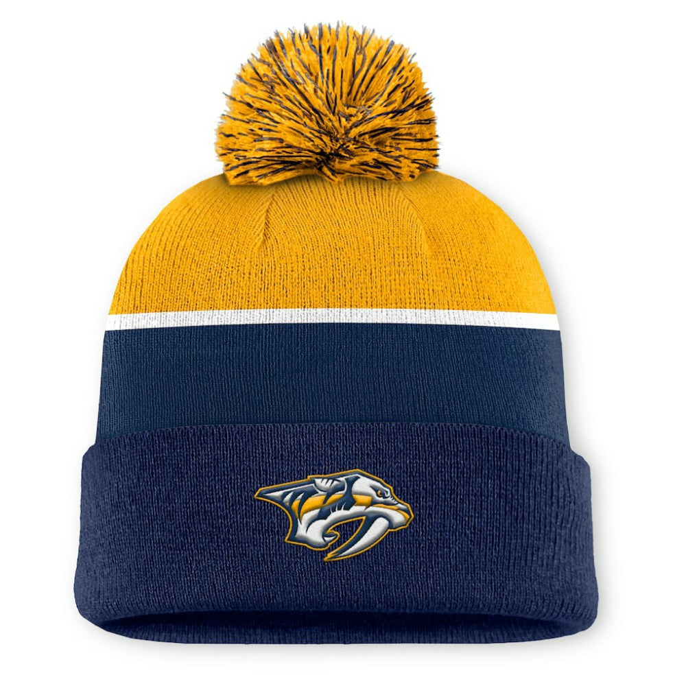 Nashville Predators Fanatics Authentic Pro Rink Cuffed Knit Hat with Pom Navy