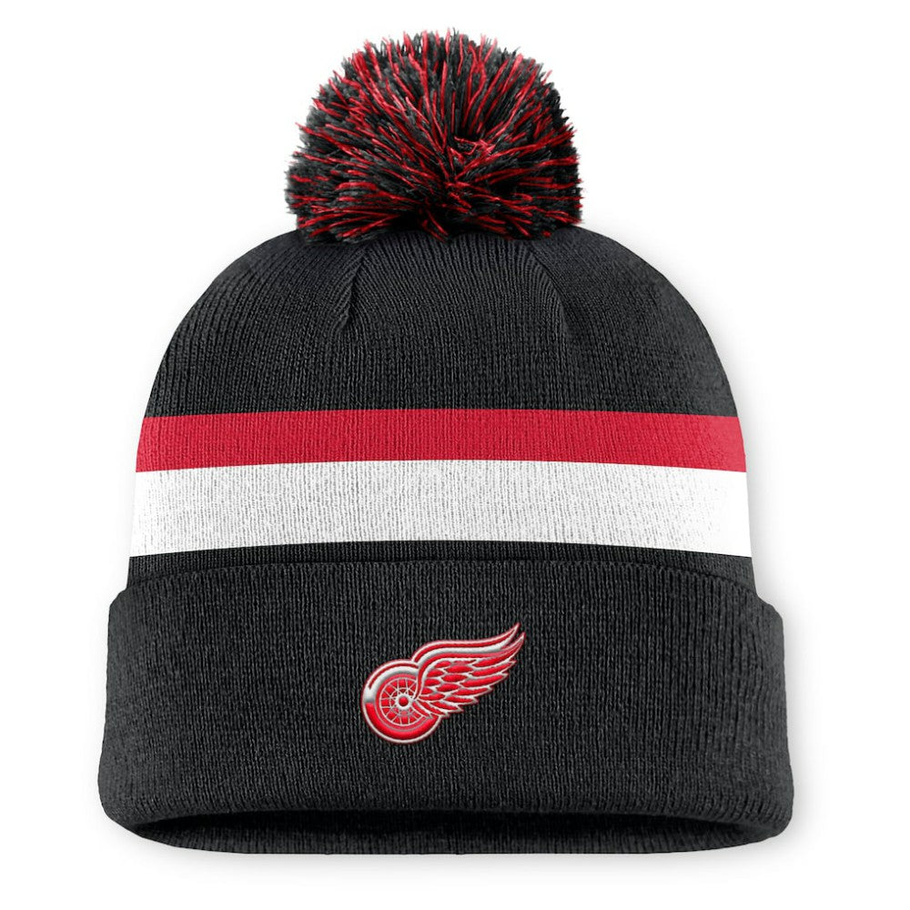Detroit Red Wings Fanatics Authentic Pro Rink Cuffed Knit Hat with Pom Black