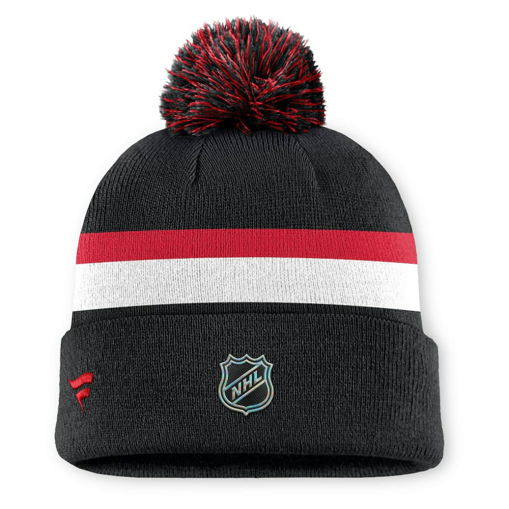 Detroit Red Wings Fanatics Authentic Pro Rink Cuffed Knit Hat with Pom Black