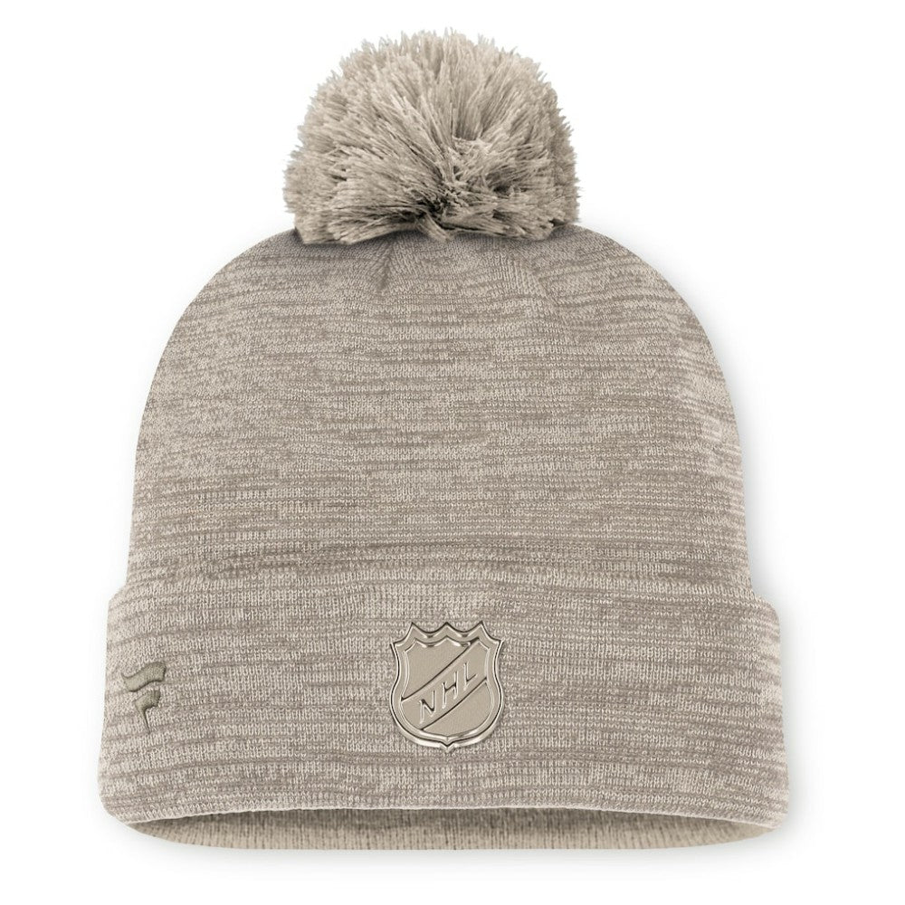 Seattle Kraken Fanatics Authentic Pro Road Cuffed Knit Hat with Pom Tan