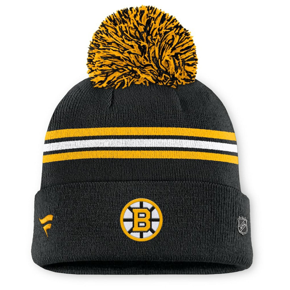 Boston Bruins Fanatics Women's Authentic Pro Rink Cuffed Knit Hat with Pom Black