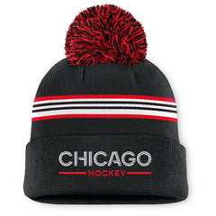 Chicago Blackhawks Fanatics Women's Authentic Pro Rink Cuffed Knit Hat with Pom Black