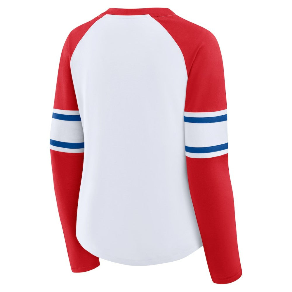 Philadelphia Phillies Women's Blitz Package Raglan Lace-Up V-Neck Long Sleeve T-Shirt White/Red