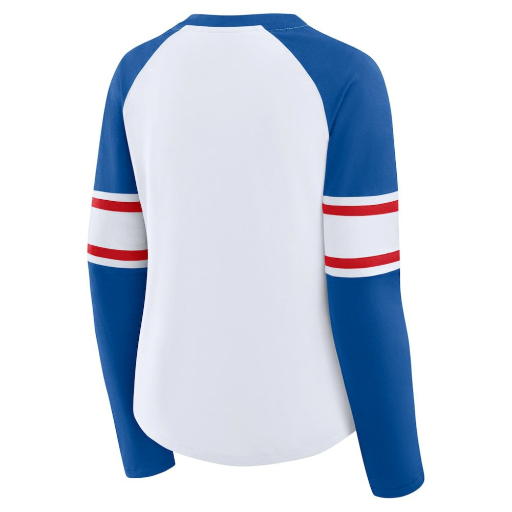 Chicago Cubs Women's Blitz Package Raglan Lace-Up V-Neck Long Sleeve T-Shirt White/Royal